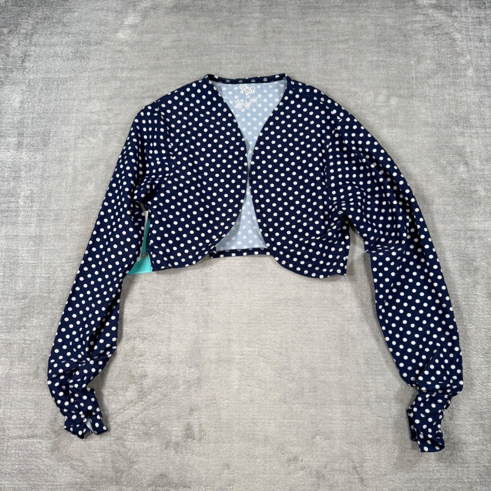 Tzu Tzu Shirt Womens Large Navy Polka Dot Luna Shrug Cropped Bolero Golf NWT